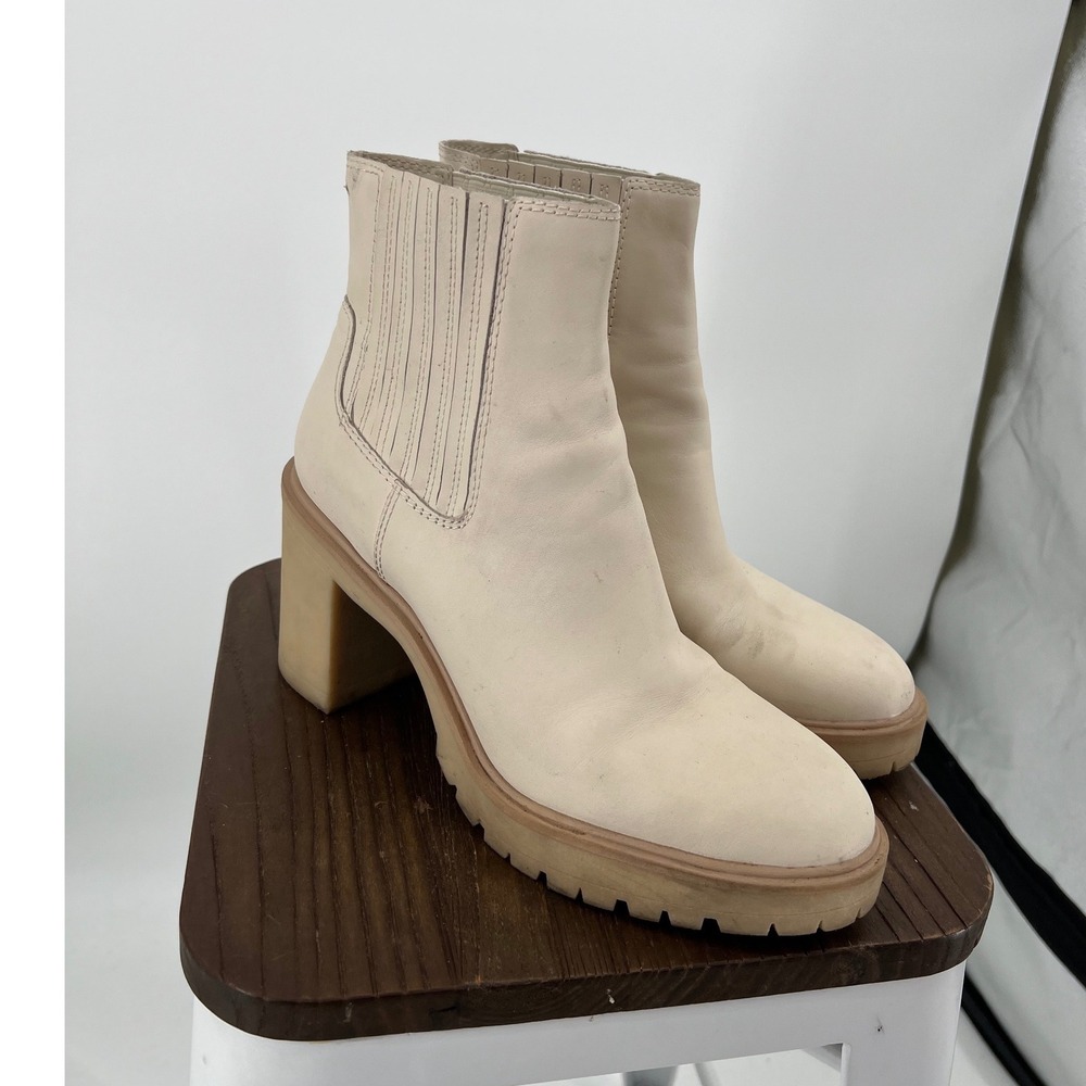 Dolce Vita Caster H2O Cream Leather Lug Sole Block Heel Ankle Boots Womens 12